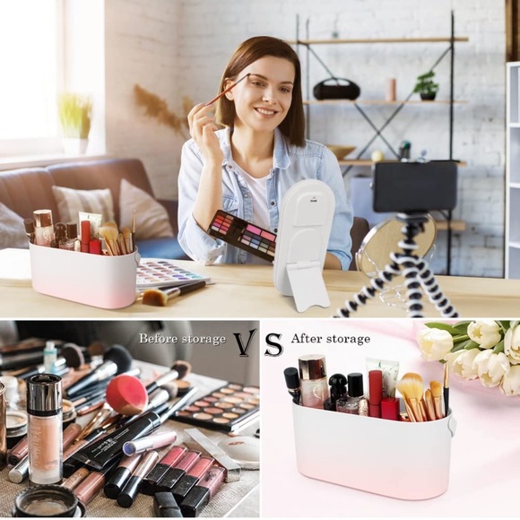 Travel Makeup Box with LED Light Mirror Plastic Cosmetic Case (Gradient Pink) - Picture 6 of 6